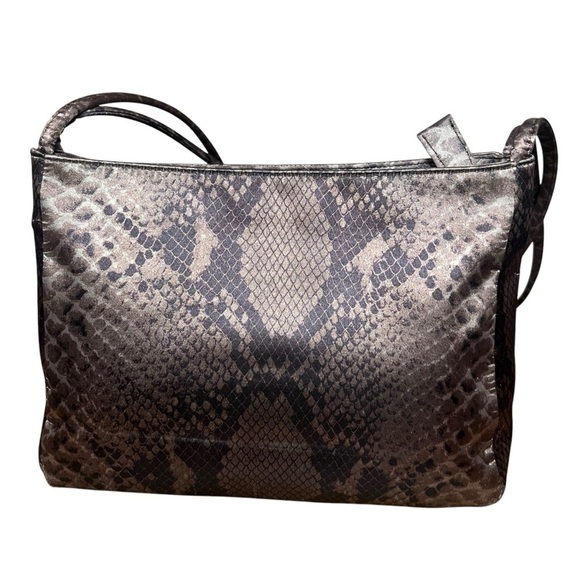 Vintage Y2K Jones New York Snake Python Double Strap Shoulder Bag Brown Purse - Picture 4 of 11